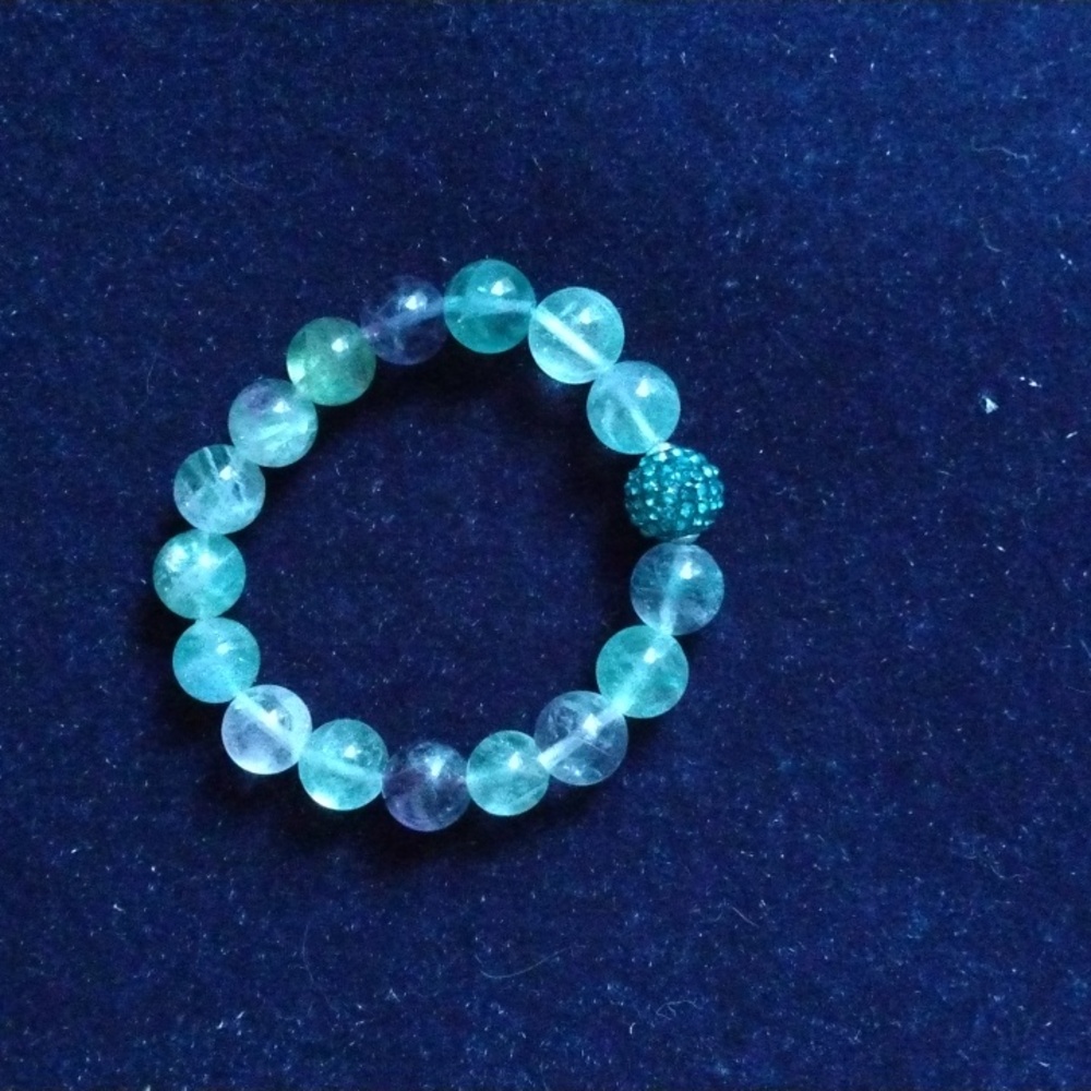 Multicolor Fluorite stretch Bracelet with large Swarovski Crystal bead